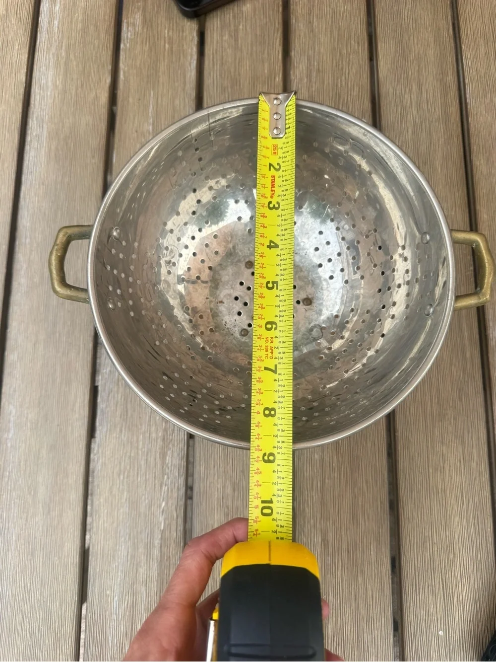 Vintage Solid Copper Colander Stainless Steel Lined Brass Handles Made in Korea
